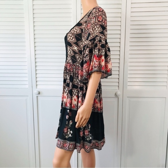 FREE PEOPLE Black Multi Bohemian Style Dress Size Medium - Picture 3 of 7